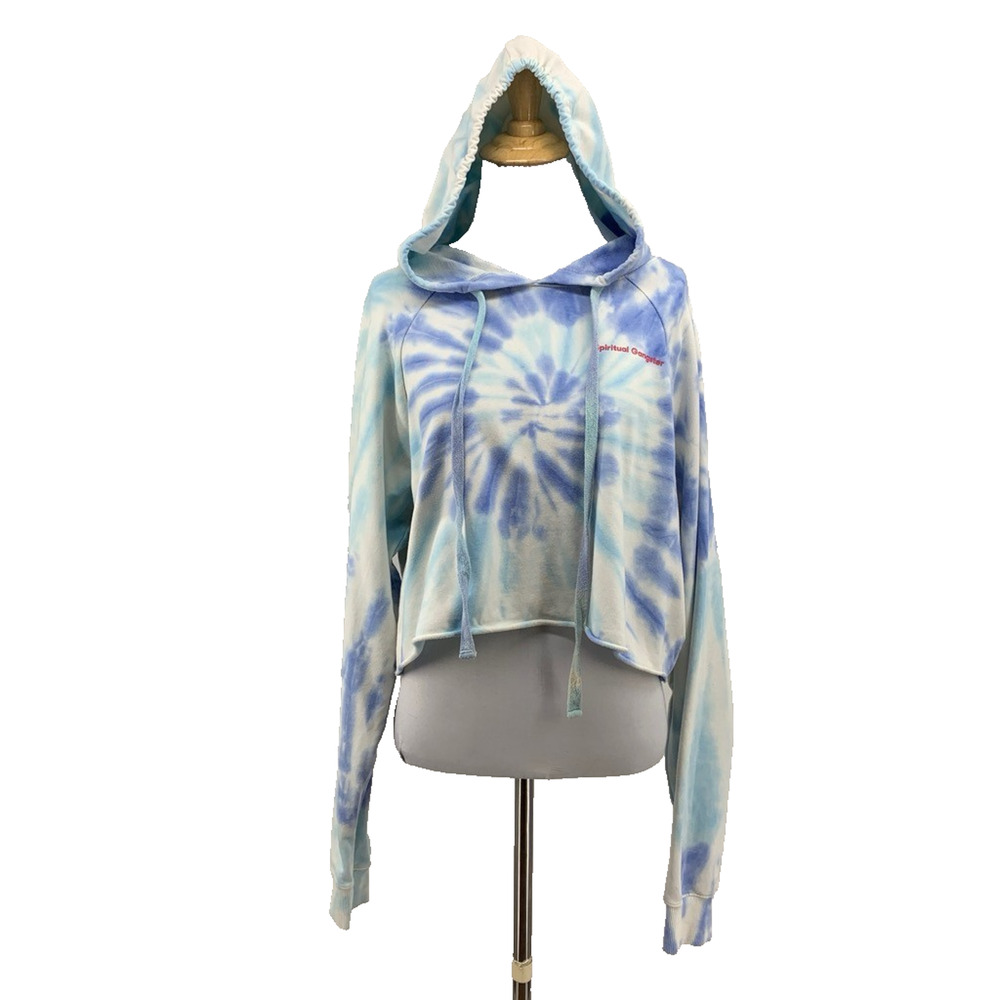 Spiritual Gangster Hoodie Womens M Medium White Blues Tie Dye Luna Crop Pullover